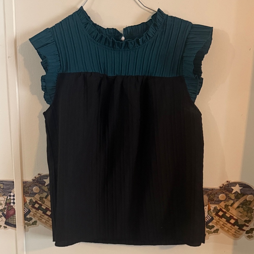 SHEIN Teal and Black Ruffle Blouse